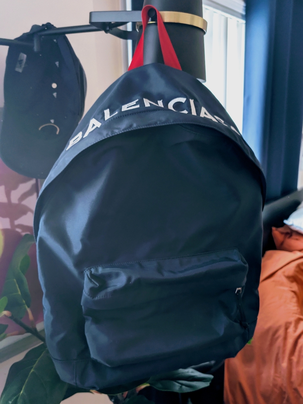 Balenciaga - Navy Backpack with Red Top Handle